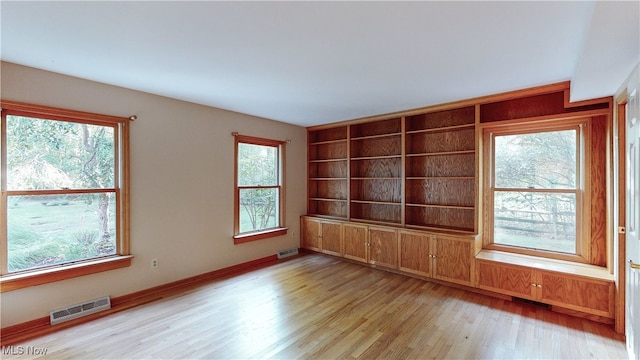 empty room with light hardwood / wood-style floors and a healthy amount of sunlight