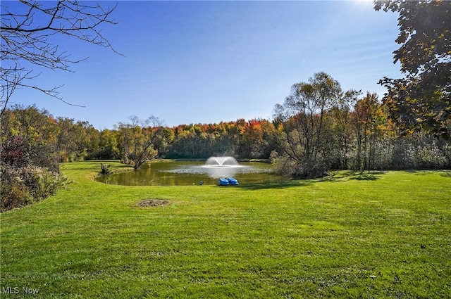 view of yard with a water view