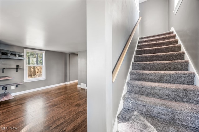 stairs featuring hardwood / wood-style flooring