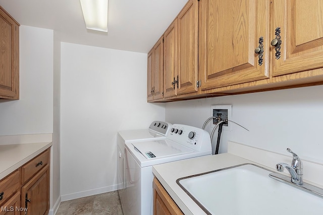 laundry room featuring cabinets, sink, and washer and clothes dryer