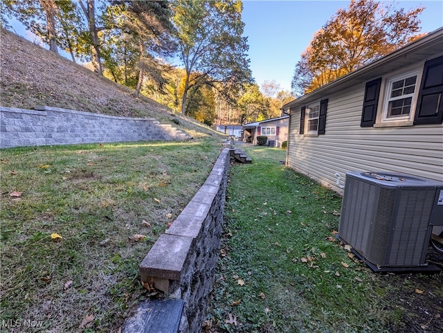 view of yard featuring central air condition unit