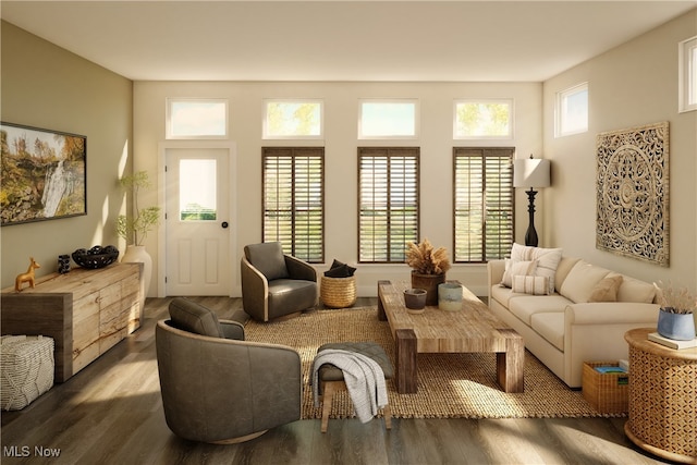 living area featuring dark hardwood / wood-style flooring