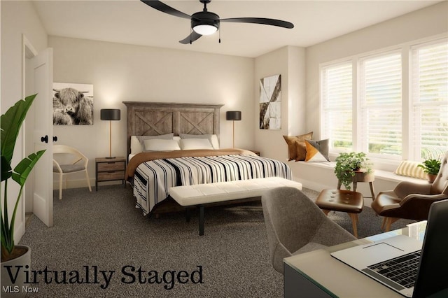 bedroom featuring a ceiling fan and carpet flooring