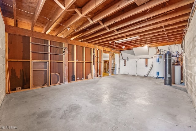 basement featuring electric water heater