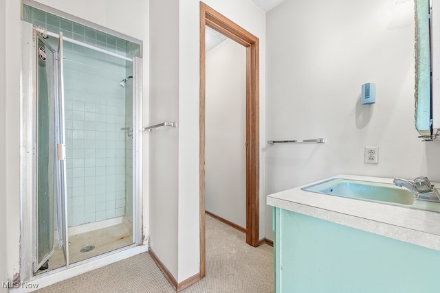 bathroom with walk in shower and sink