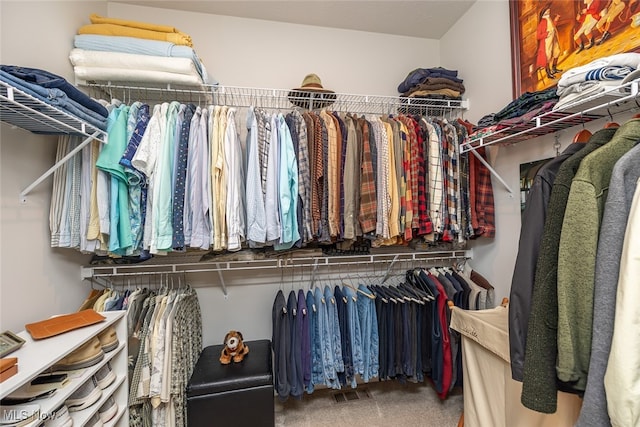 walk in closet featuring carpet