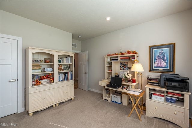 view of carpeted home office