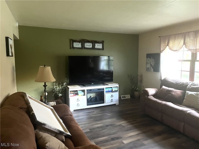 living room featuring dark hardwood / wood-style flooring