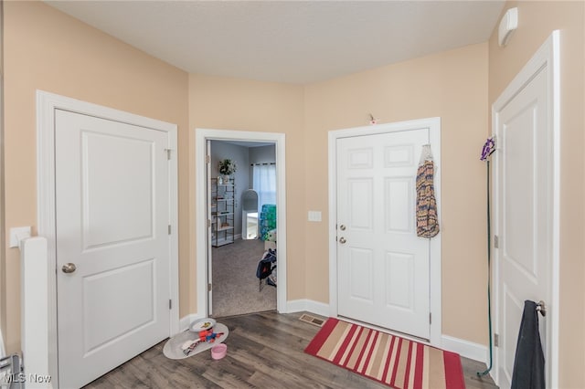 foyer entrance featuring dark hardwood / wood-style floors