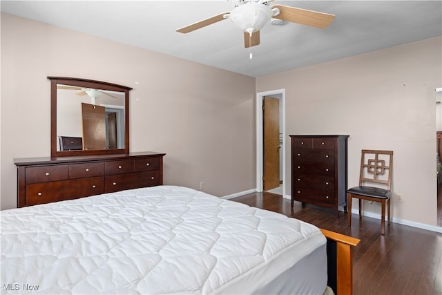 bedroom with wood-type flooring and ceiling fan