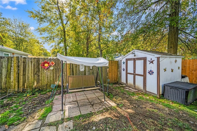 view of yard with a storage unit