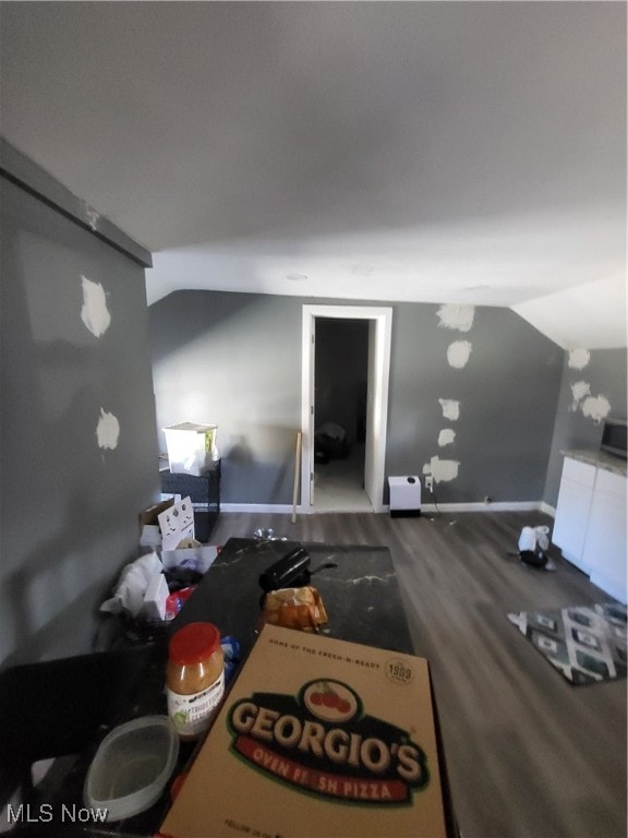 interior space featuring hardwood / wood-style flooring and lofted ceiling