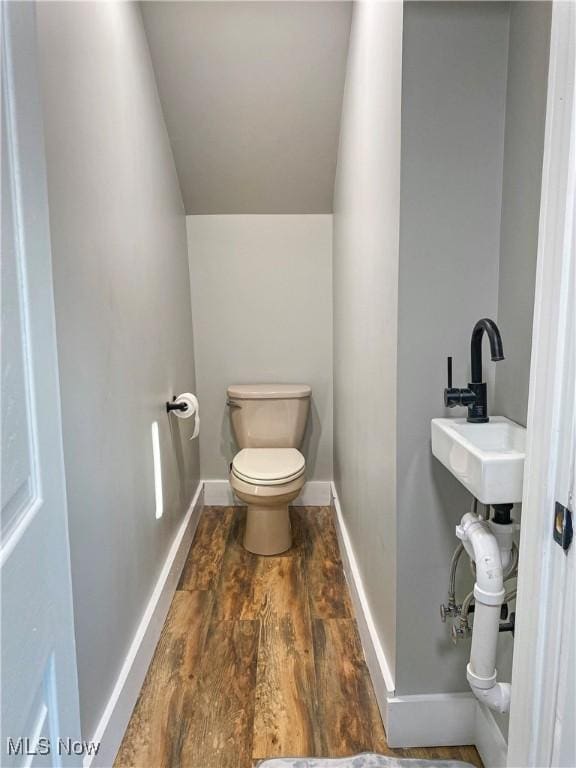 bathroom featuring hardwood / wood-style flooring, sink, and toilet