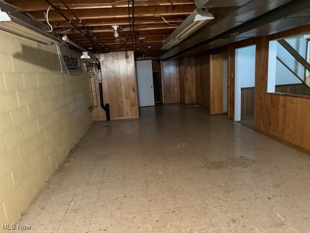 basement with wood walls