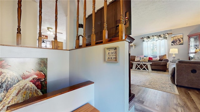 stairs with wood-type flooring