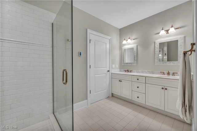 39470 Stillman Ln, Willoughby, OH 44094 - bathroom featuring vanity, tile patterned floors, and an enclosed shower