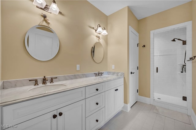 39470 Stillman Ln, Willoughby, OH 44094 - bathroom with vanity, walk in shower, and tile patterned floors