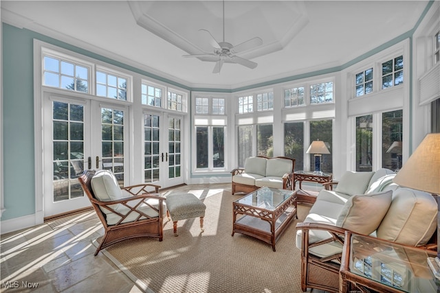 39470 Stillman Ln, Willoughby, OH 44094 - sunroom featuring french doors, ceiling fan, and a wealth of natural light