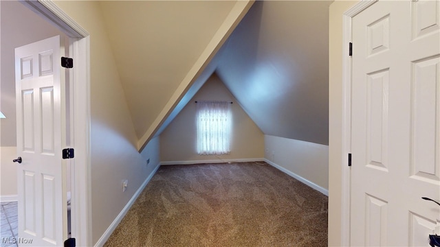 additional living space featuring carpet floors and lofted ceiling