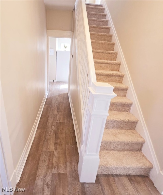 staircase featuring hardwood / wood-style flooring