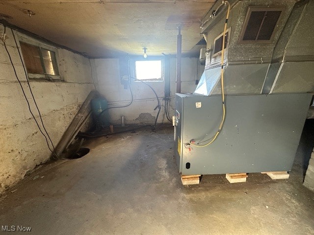 basement with heating unit