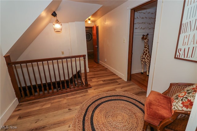 staircase featuring wood-type flooring