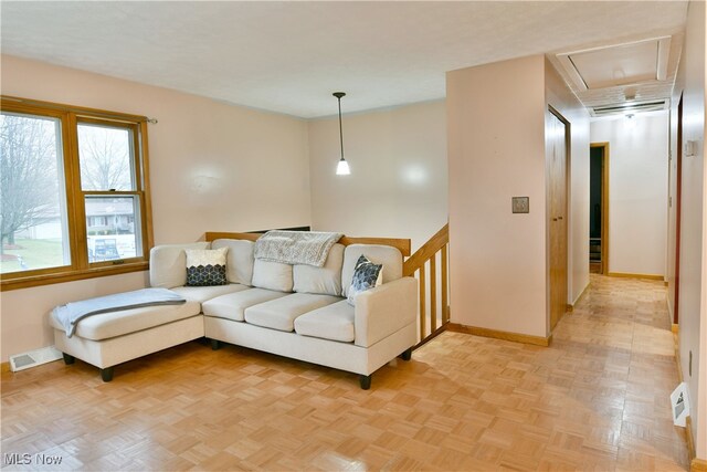 living room with light parquet flooring