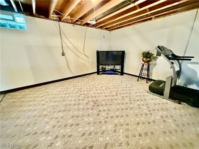 basement with carpet flooring