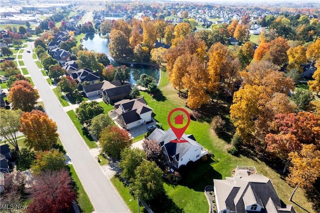 aerial view with a water view