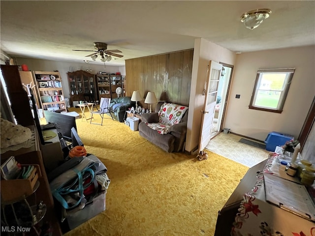 miscellaneous room with carpet and ceiling fan