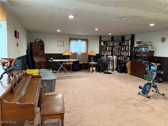 office area with light carpet and a textured ceiling