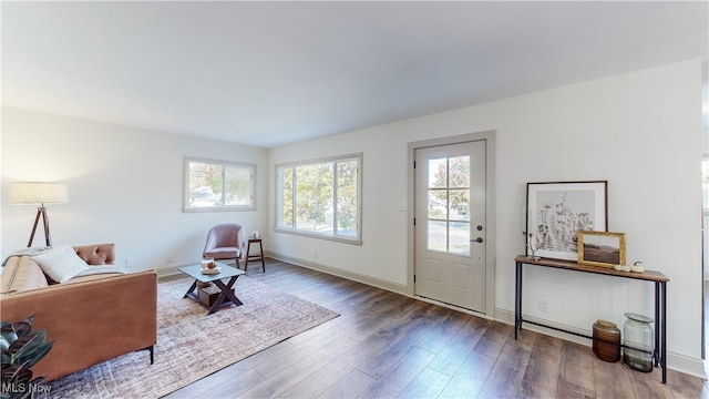 sitting room featuring a wealth of natural light and dark hardwood / wood-style flooring