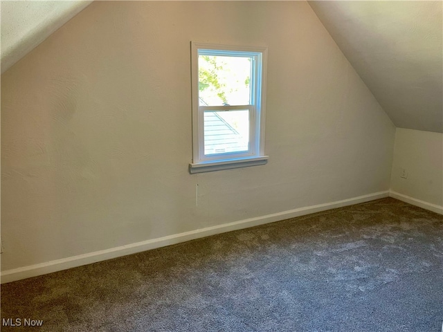 bonus room featuring lofted ceiling and carpet flooring