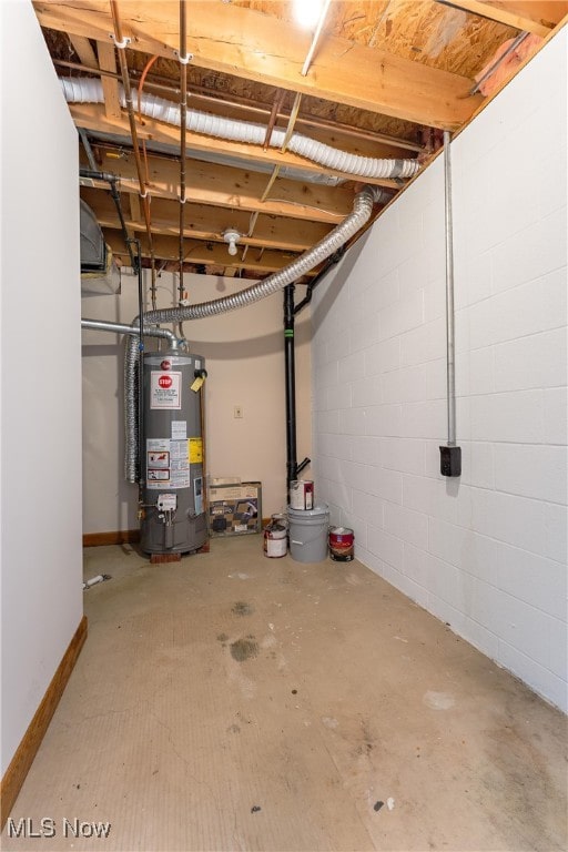 basement with water heater