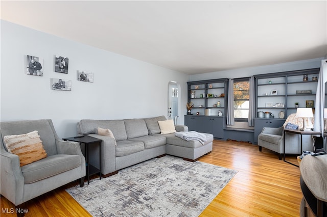 living room with hardwood / wood-style flooring