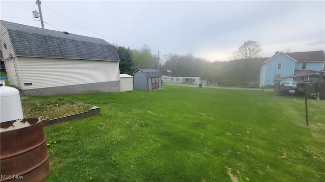 view of yard featuring a storage unit