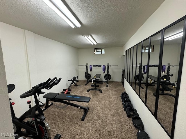 exercise area featuring a textured ceiling