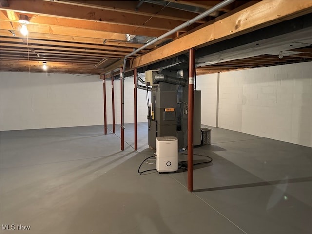 basement with heating unit