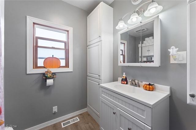 bathroom with vanity and wood-type flooring