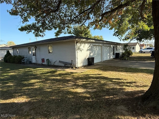 view of property exterior with a lawn
