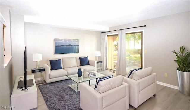 living room with light hardwood / wood-style flooring