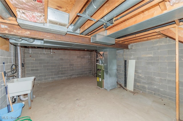 basement with heating unit