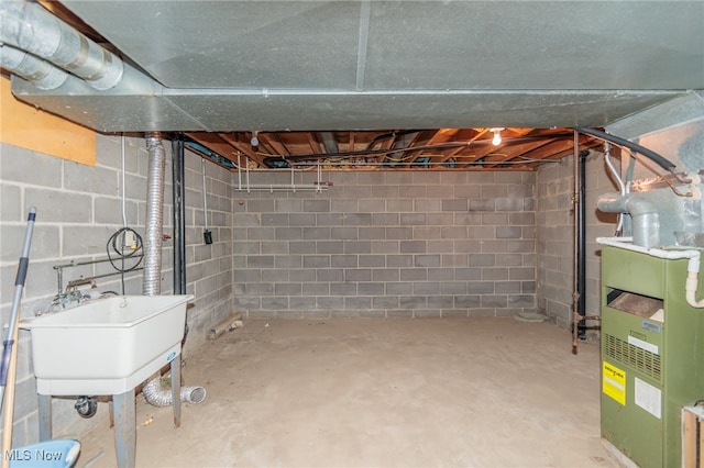 basement with heating unit