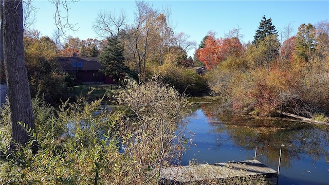 property view of water featuring a boat dock