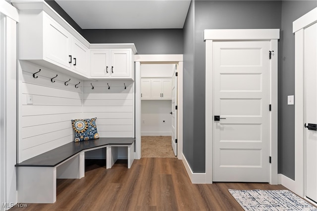 mudroom featuring dark hardwood / wood-style floors