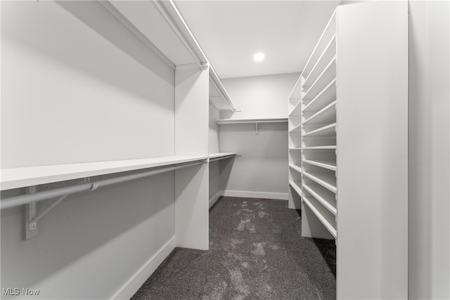 spacious closet featuring dark carpet