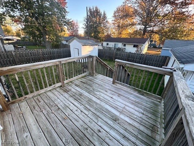 deck with a shed