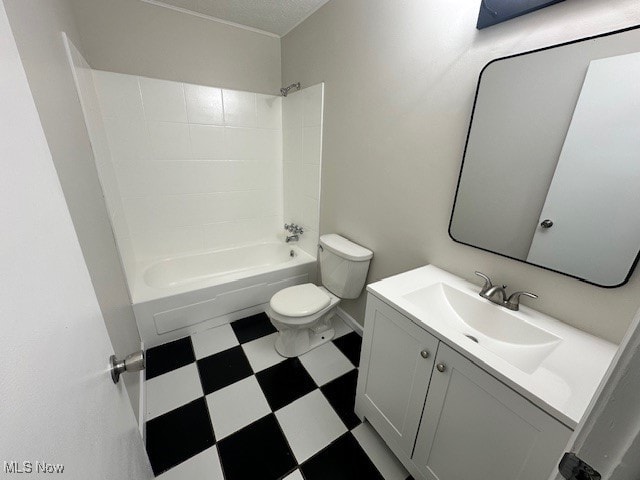 full bathroom featuring toilet, vanity, and shower / bathtub combination