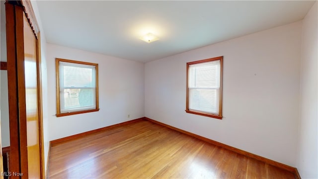 empty room with light hardwood / wood-style flooring and a wealth of natural light