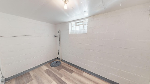 basement featuring hardwood / wood-style floors